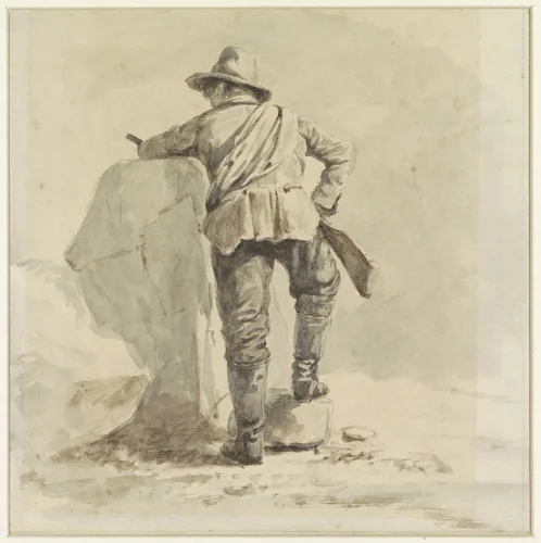 Rustende jongen, op de rug gezien by Johann Bernard Klombeek, drawing, 1825-1893