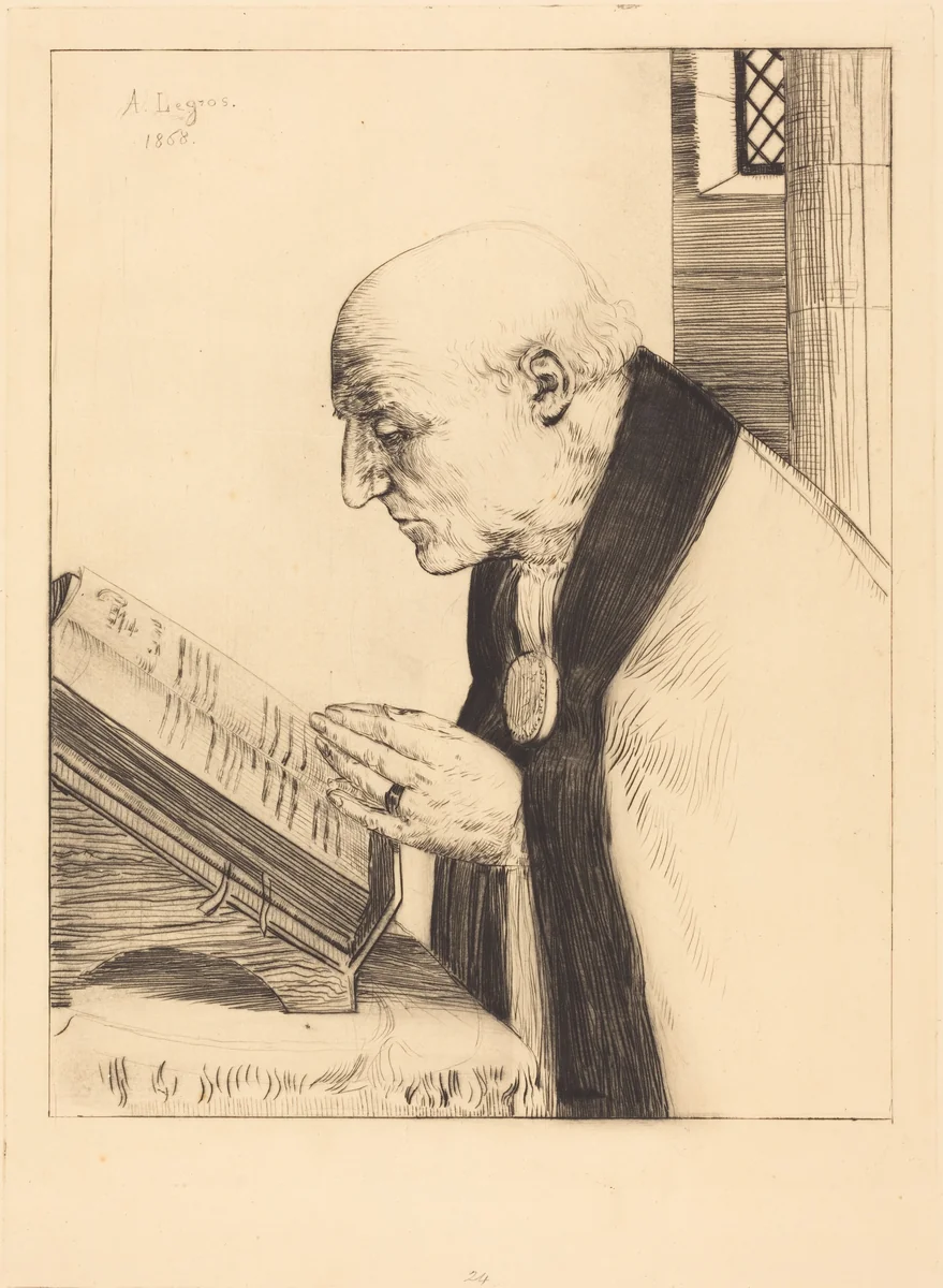 Reading of the Office of the Day (La lecture de l'office) by Alphonse Legros, print, 1868