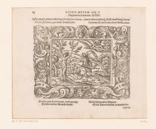 Daphne verandert in een laurierboom by Virgilius Solis, print, 1569