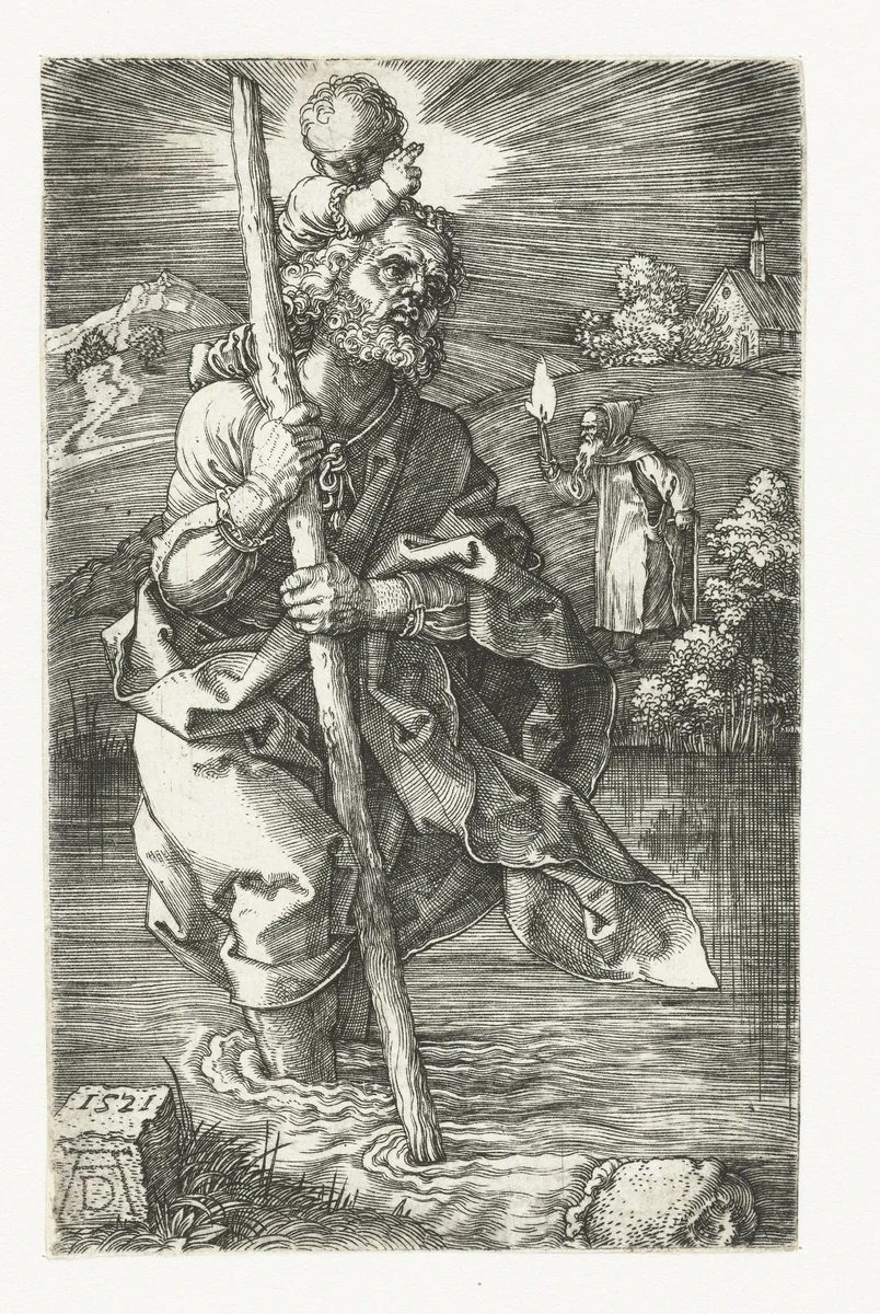 De Heilige Christoffel draagt het Christuskind by Unknown, print, 1521