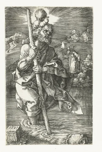 De Heilige Christoffel draagt het Christuskind by Unknown, print, 1521