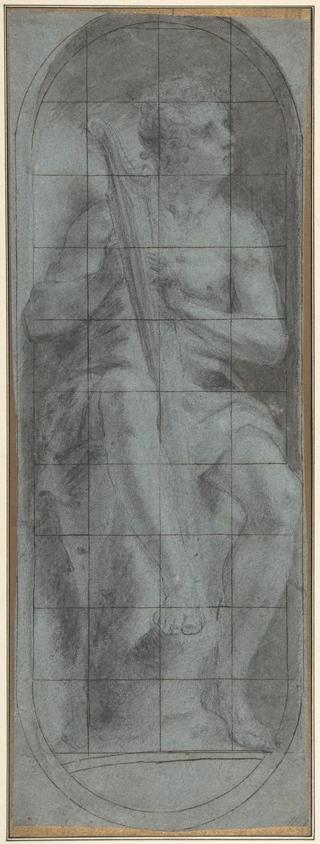 The Young David Playing the Harp by Michelangelo Anselmi, drawing, 1543-1553
