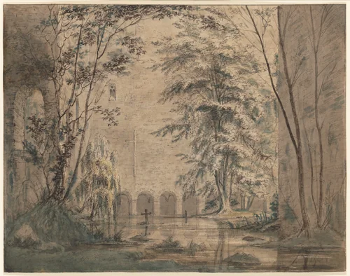 Inundated Ruins of a Monastery by Karl Blechen, drawing, 1815-1840