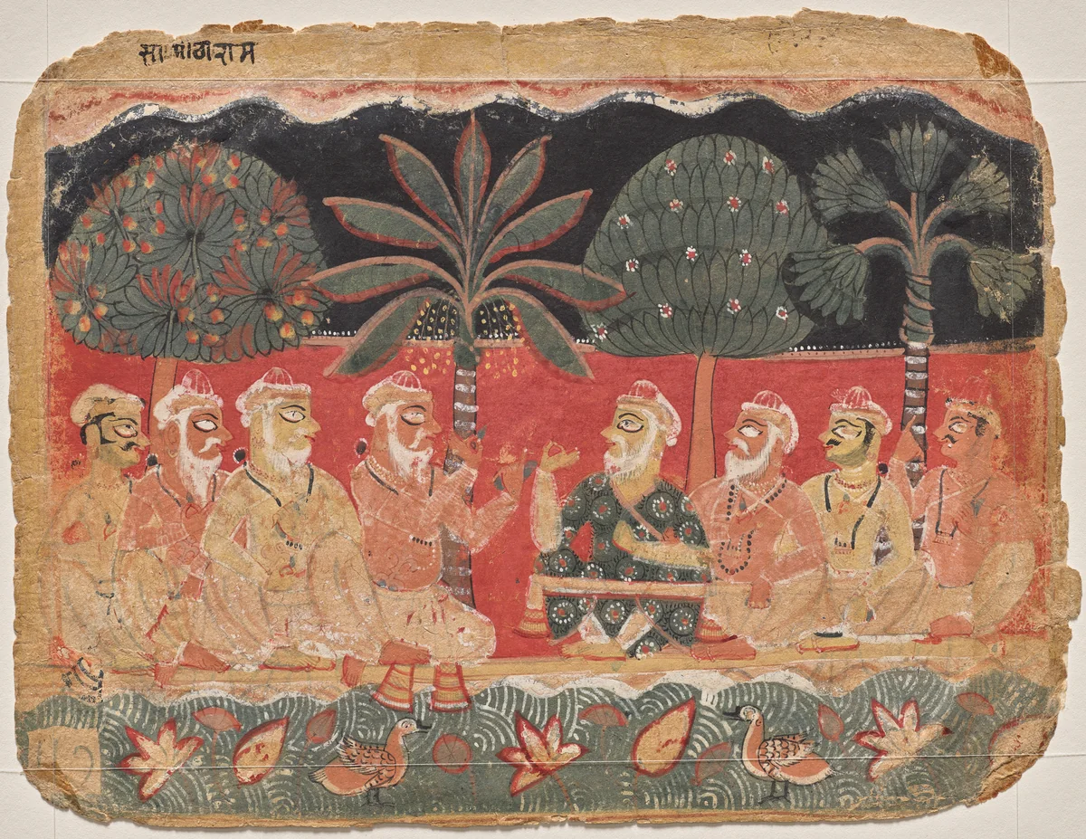 Nanda and the elders, page from a Bhagavata Purana by Unknown, painting, 1520-1545