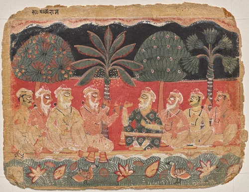 Nanda and the elders, page from a Bhagavata Purana by Unknown, painting, 1520-1545