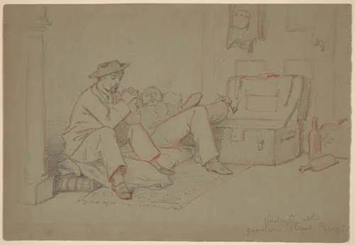 Students in the Latin Quarter, Paris by Elihu Vedder, drawing, 1858