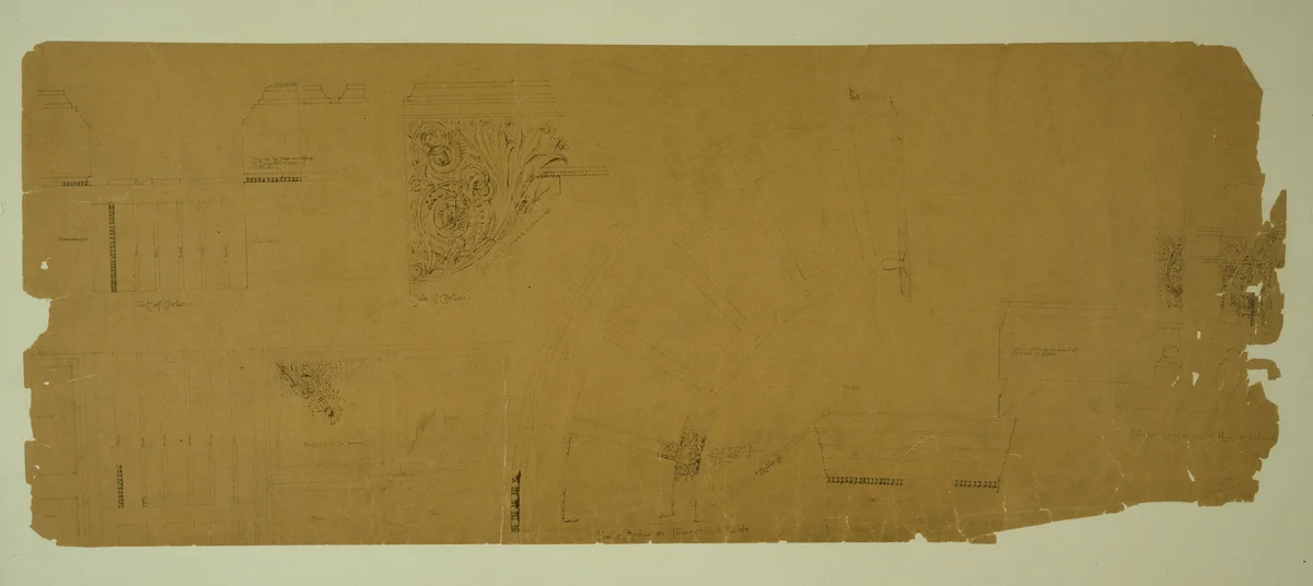 Auditorium Building, Chicago, Illinois, Plaster Details for Vestibule Arch by Adler and Sullivan, drawing, 1886-1889
