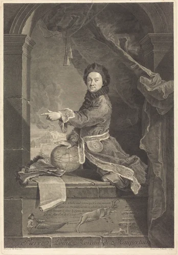 Pierre Louis Moreau de Maupertuis by Jean Daullé; Robert Levrac-Tournieres, print, 1741