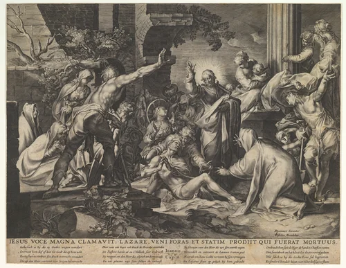 Raising of Lazarus (Reverse Copy) by Abraham Bloemaert, print, 1580-1651