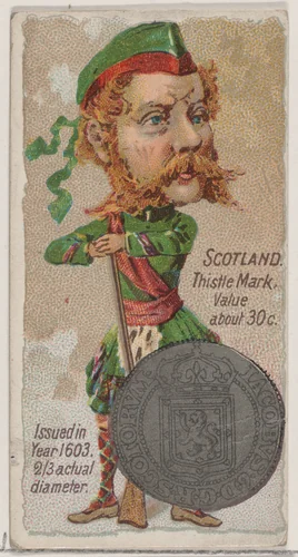 Scotland, Thistle Mark, from the series Coins of All Nations (N72, variation 2) for Duke brand cigarettes by W. Duke, Sons & Co., print, 1889