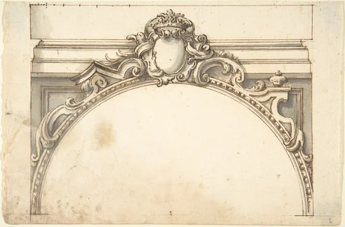 Design for an Arch Surmounted by a Cartouche with a Ducal Crown by anonymous, drawing, 1700-1780