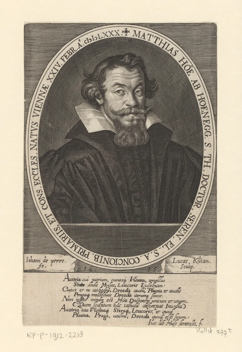 Portret van Matthias Hoë van Hoënegg by Lucas Kilian, print, 1615