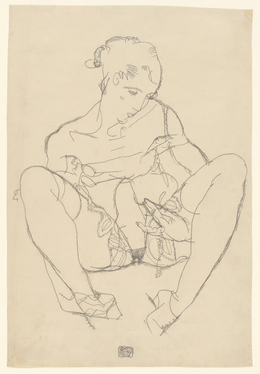 Seated Woman in Chemise by Egon Schiele, drawing, 1914