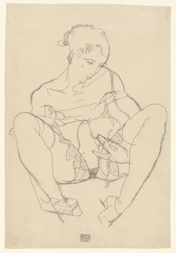Seated Woman in Chemise by Egon Schiele, drawing, 1914