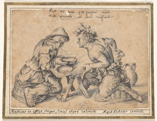 The Peasant Who Blew Hot and Cold (copy after Aegidius Sadeler) by Aegidius Sadeler, drawing, 1605-1615