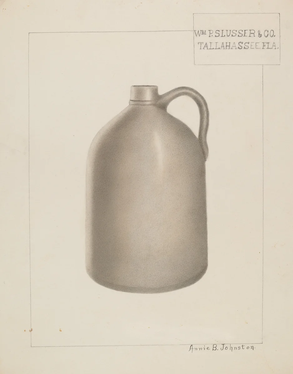 Stoneware Jug by Annie B. Johnston, index of american design, 1937