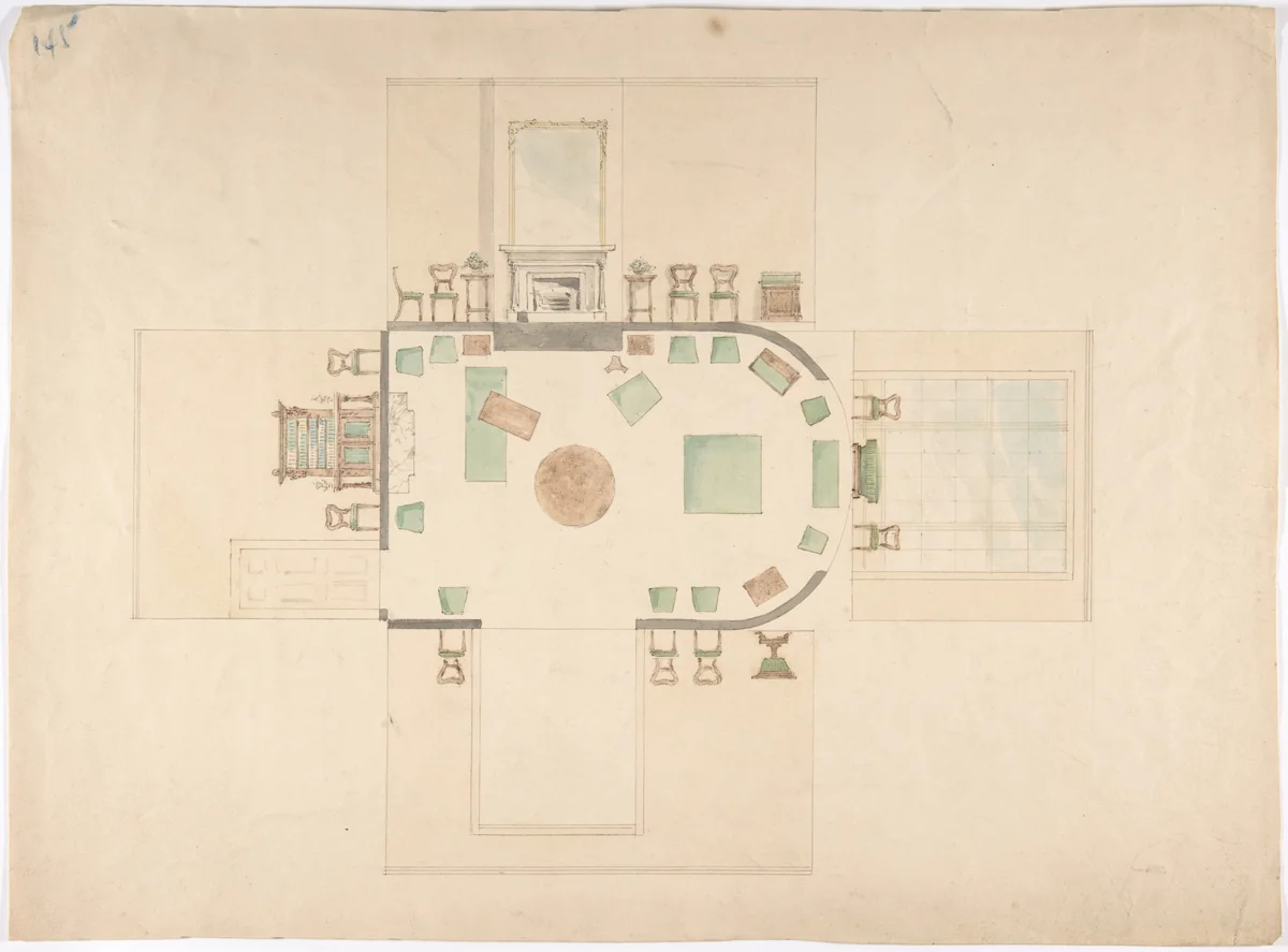 Plan and Elevations of a Room by anonymous, drawing, 1800-1850
