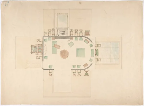 Plan and Elevations of a Room by anonymous, drawing, 1800-1850