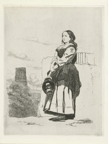 Meisje met waterkan by Lambertus Hardenberg, print, 1837-1900
