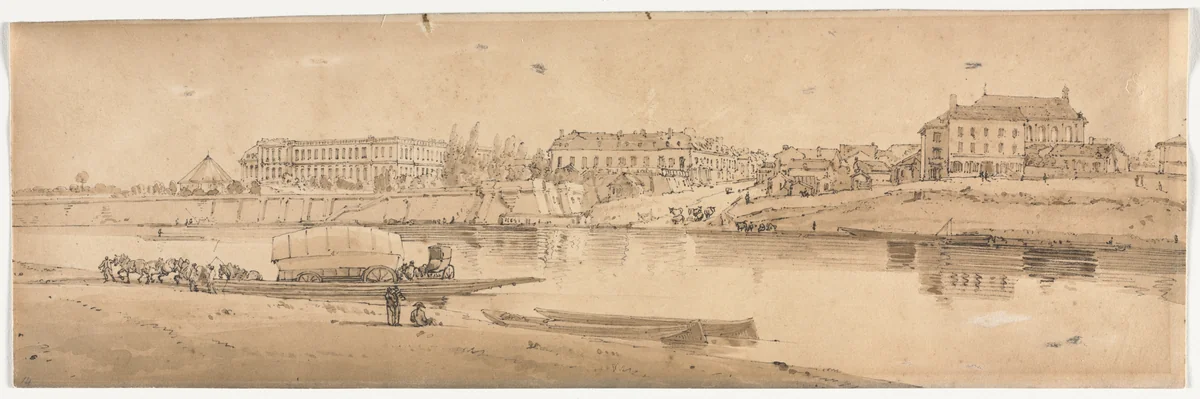 A Selection of Twenty of the Most Picturesque Views in Paris: View of the Palace and Village of Choisi on the Banks of the Seine by Thomas Girtin, print, 1802