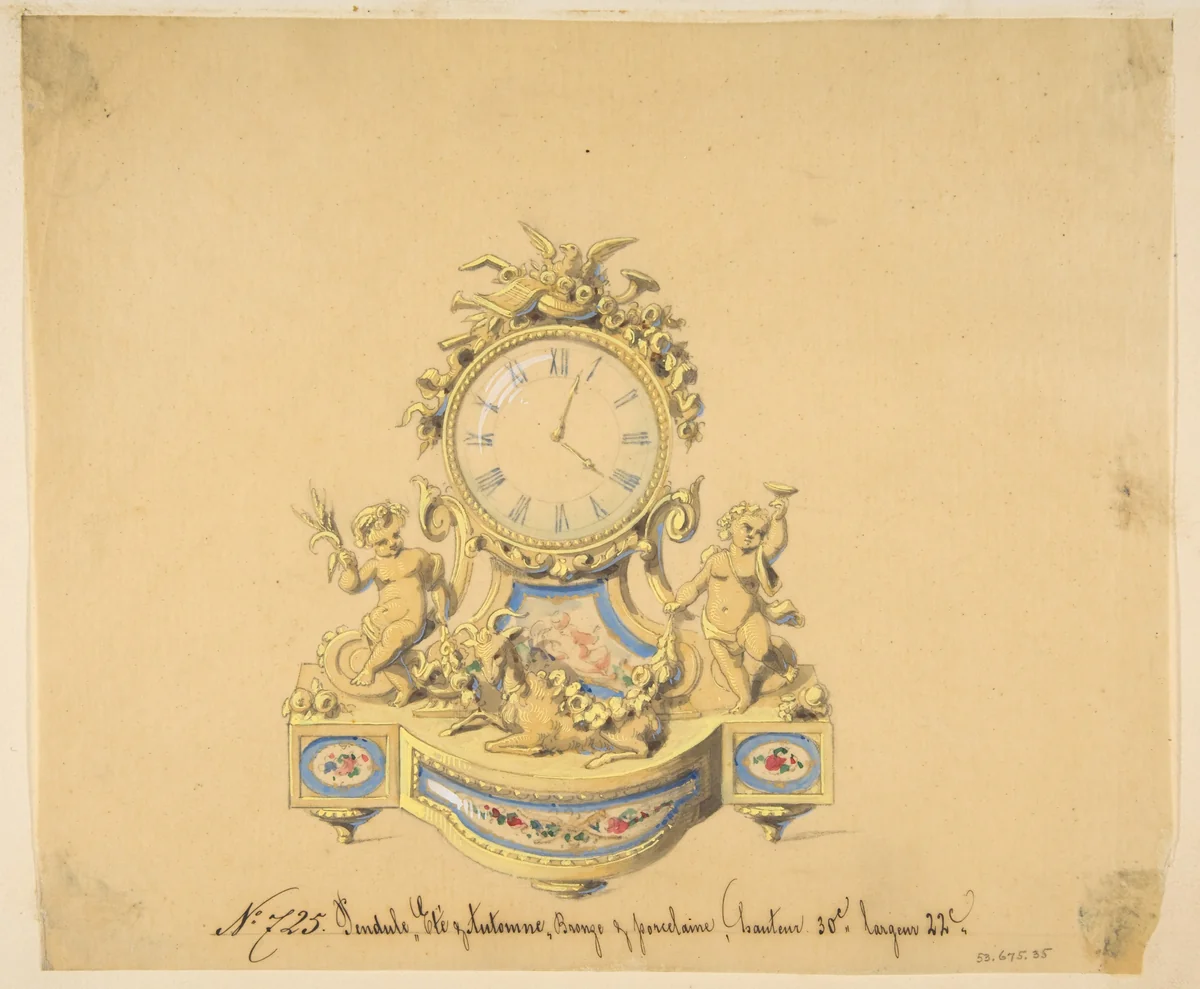 Design for a Clock: Summer and Autumn by anonymous, drawing, 1800-1899