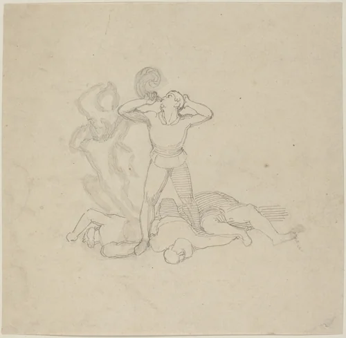 Figure Standing over Corpses, Blowing a Horn by John Flaxman, drawing, 1795