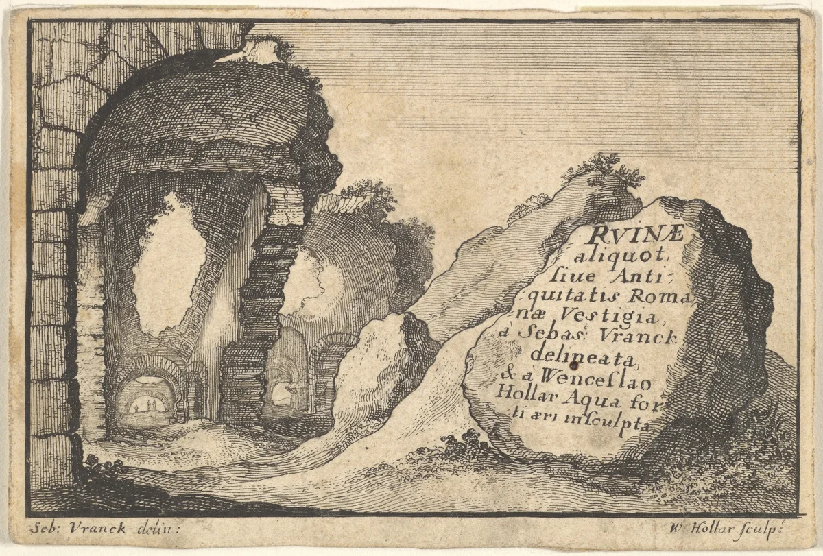 Second version of title page from "Roman Ruins" by Wenceslaus Hollar, print, 1645-1655