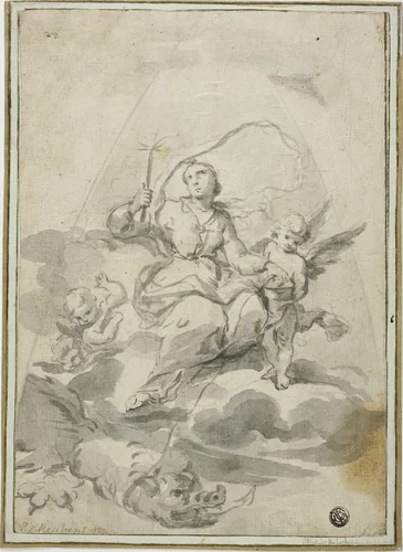 Saint Margaret by Godfried Maes or Peter Paul Rubens, drawing, 1669-1700
