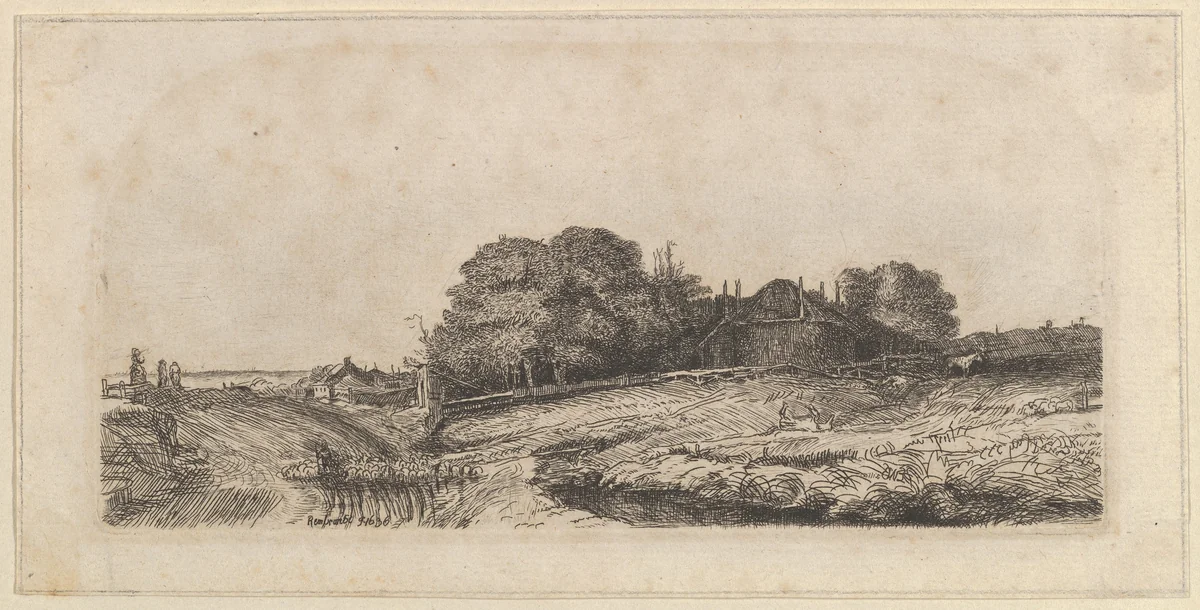 Landscape with a Haybarn and a Flock of Sheep (copy) by William Baillie, print, 1750-1810