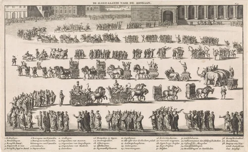 Feestelijke Romeinse optocht richting het amfitheater by Jan Luyken, print, 1697