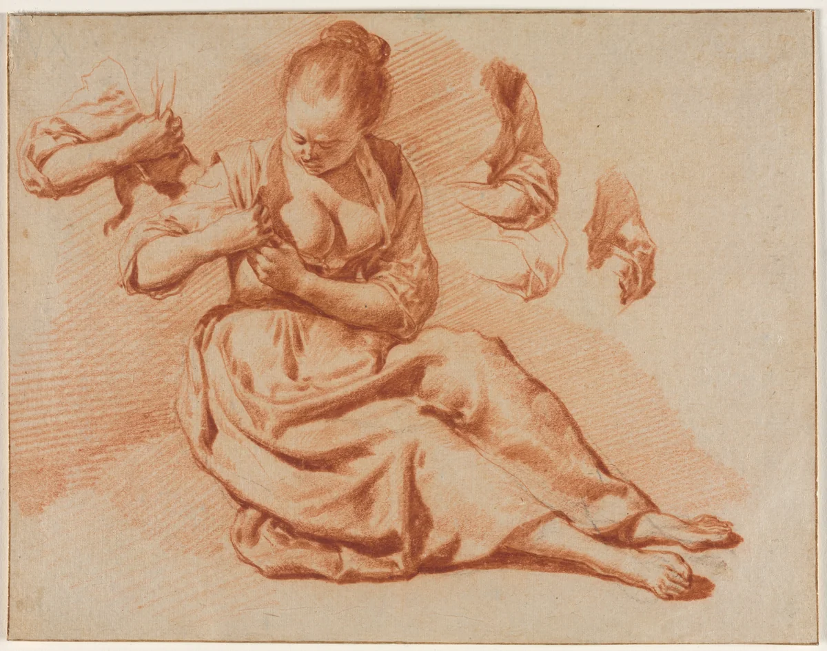 Seated Woman Searching for Fleas by Adriaen van de Velde, drawing, 1666-1676