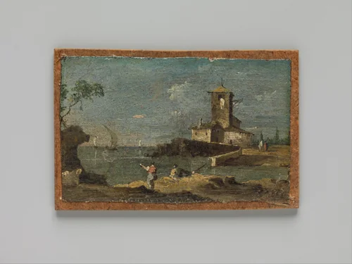 Capriccio with a Square Tower and Two Houses by Francesco Guardi, painting, 1700-1800