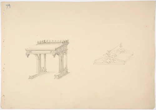 Design for a Gothic Desk and Tray by anonymous, drawing, 1800-1850