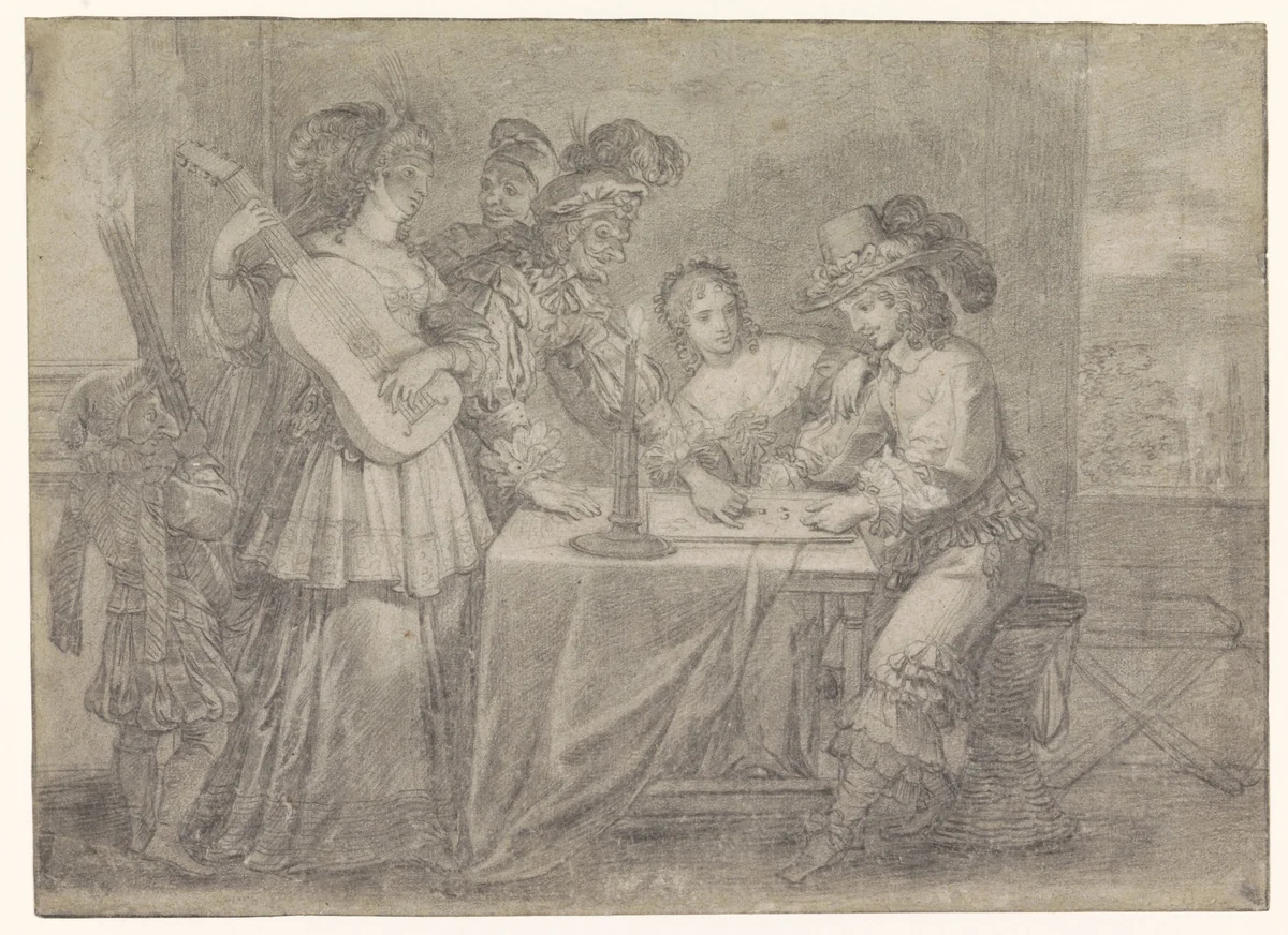 De Verloren Zoon dobbelt in slecht gezelschap by Abraham Bosse, drawing, 1612-1676