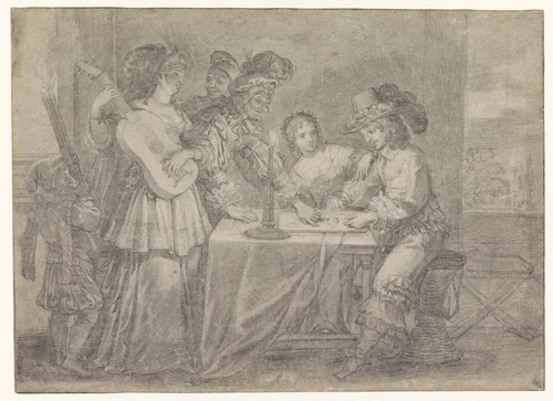De Verloren Zoon dobbelt in slecht gezelschap by Abraham Bosse, drawing, 1612-1676