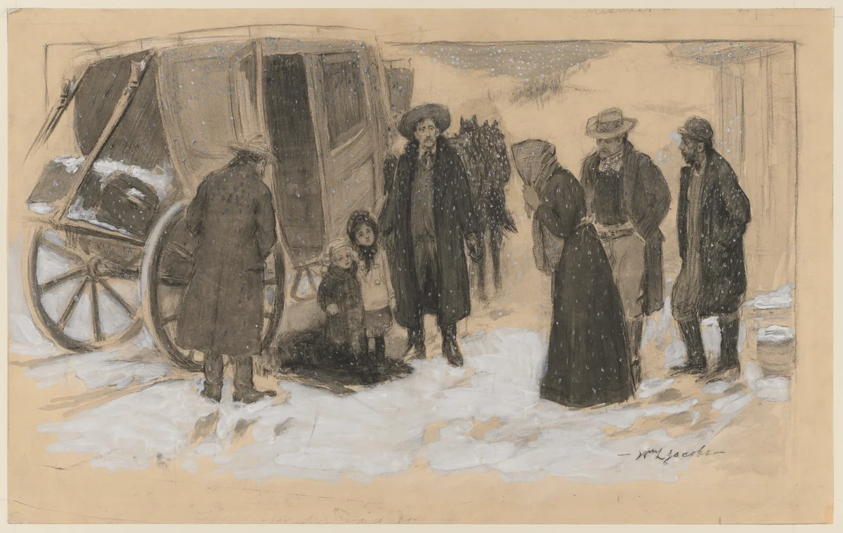 Sketch for "Christmas on the River" by William Leroy Jacobs, drawing
