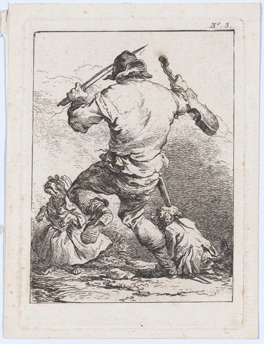 Dancing Man, Holding a Violin, Seen from Behind by Philippe-Jacques de Loutherbourg, print, 1755-1771