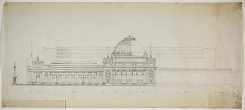 Lakefront Exhibition Hall, Chicago, Illinois, Elevation by Peter J. Weber, drawing, 1888