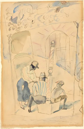 The Handsome Barber by Jules Pascin, drawing, 1914-1920