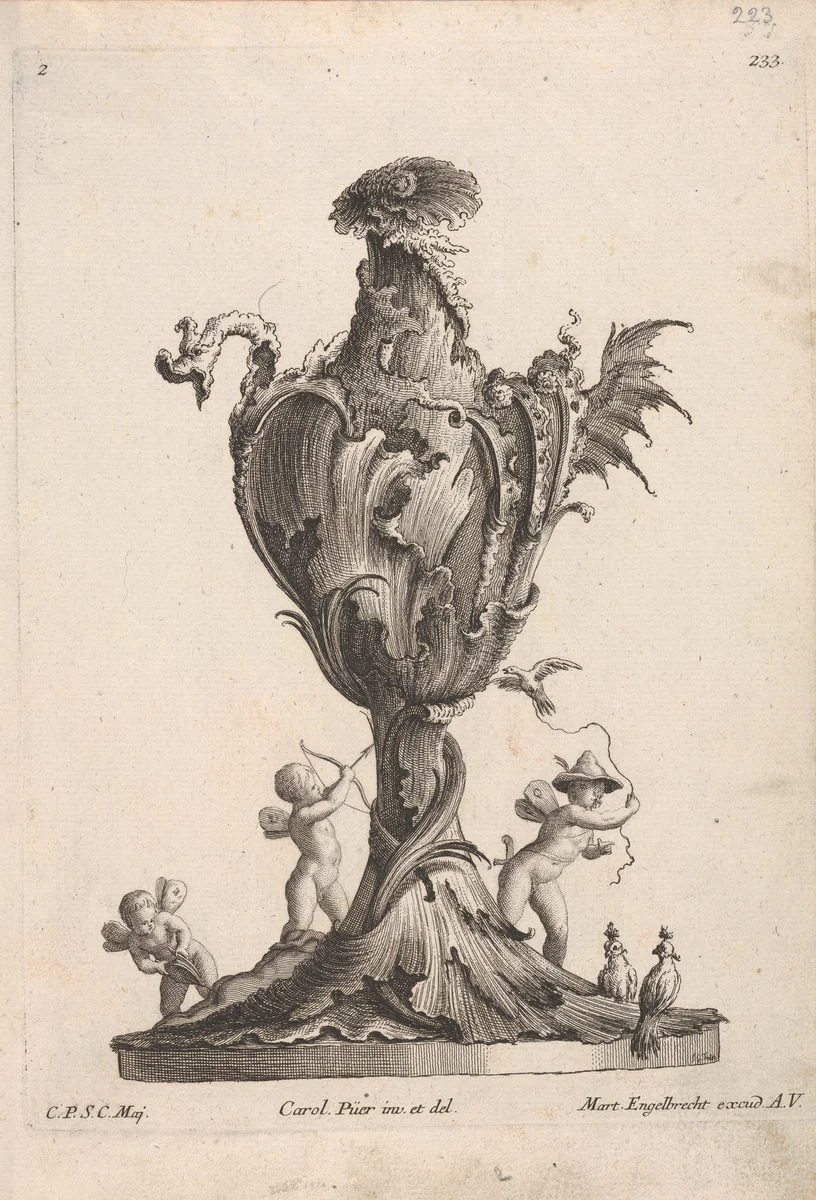 Plate 2 from Neu inventierte Vasi auf die neueste manier by Johann Gottlieb Thelot, print, 1745-1755