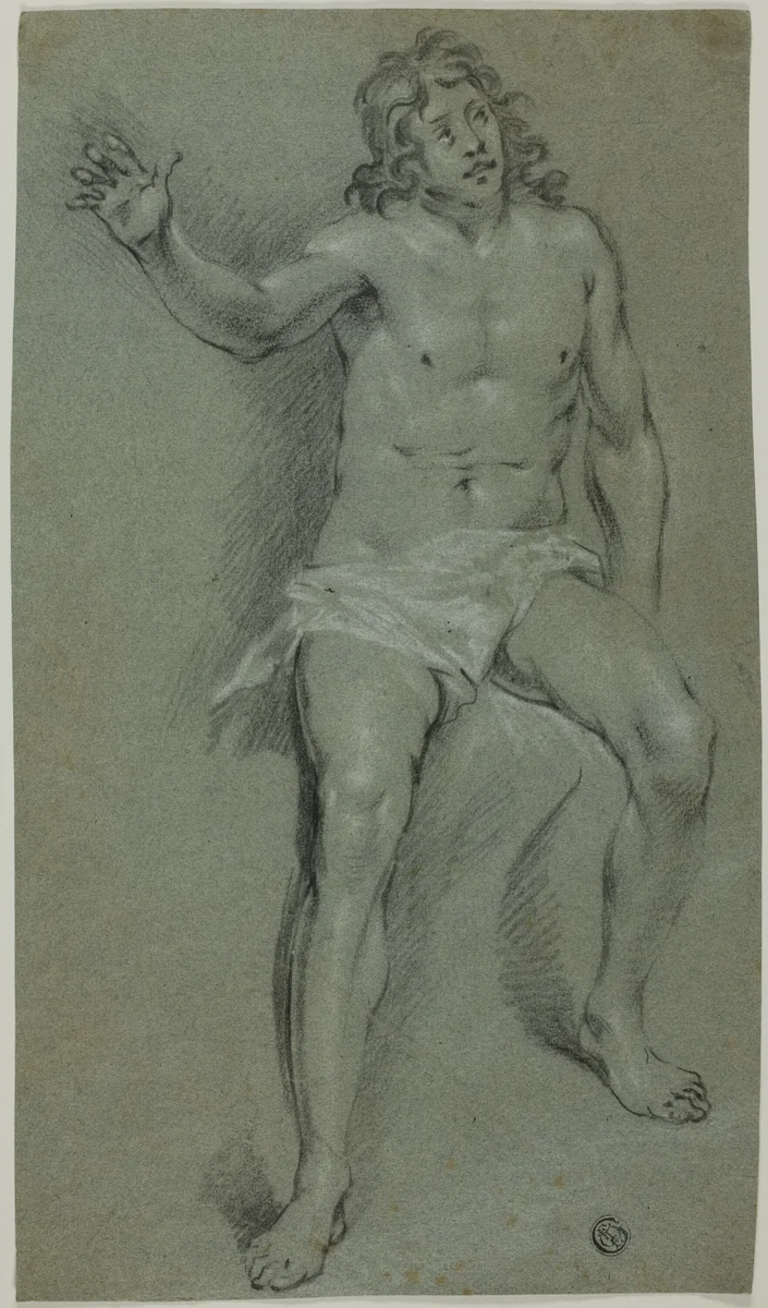 Seated Male Nude (recto); Sketches of Hand and Boy'd Head (verso) by Rembrandt van Rijn, drawing, 1626-1700