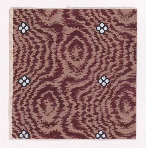 Textile Design with Vertical Strips of Quatrefoils of Pearls Over an Abstract Background that Simulates Tie-Dye by anonymous, drawing, 1840