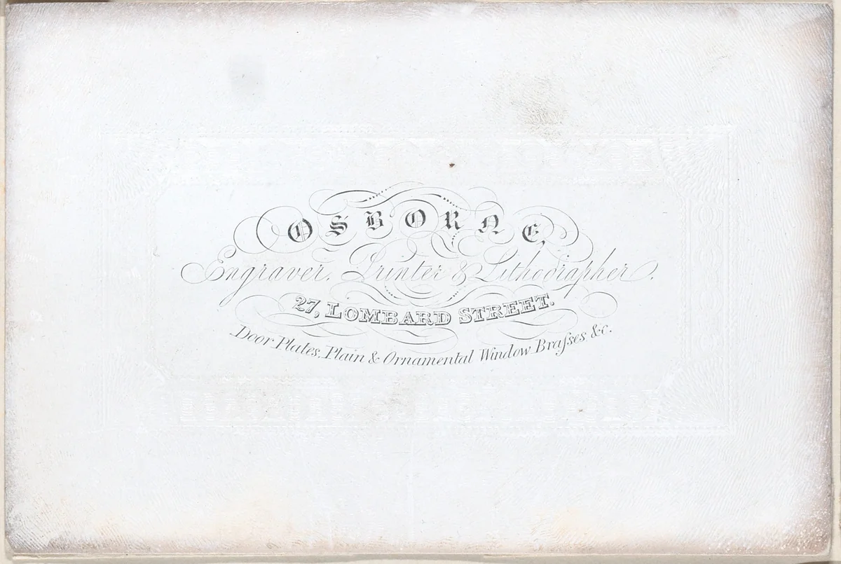 Trade Card for Osborne, Engraver, Printer, and Lithographer by anonymous, print, 1800-1900