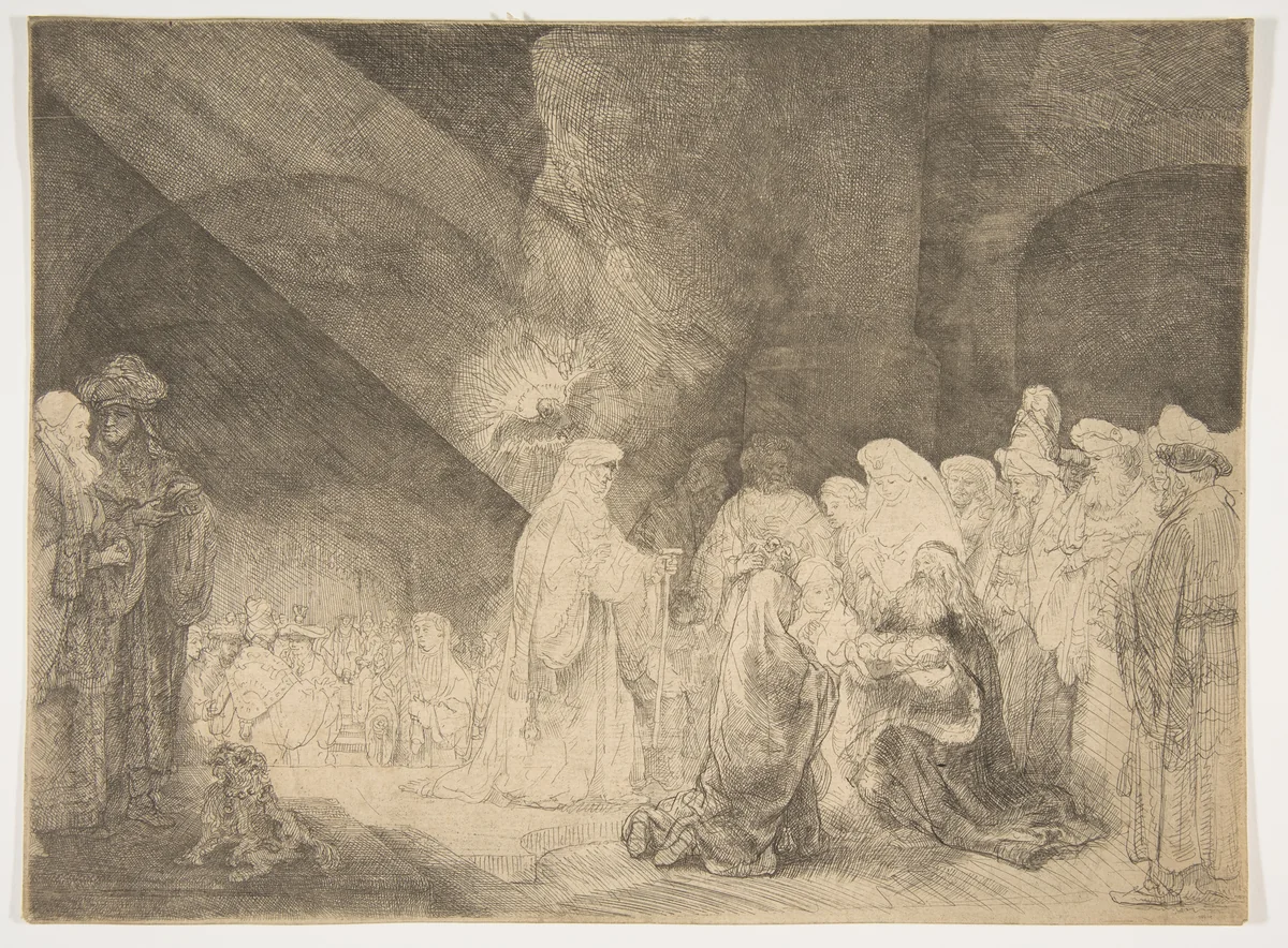 The Presentation in the Temple: Oblong Plate by Rembrandt van Rijn, print, 1634-1644