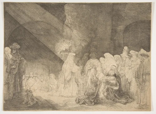 The Presentation in the Temple: Oblong Plate by Rembrandt van Rijn, print, 1634-1644