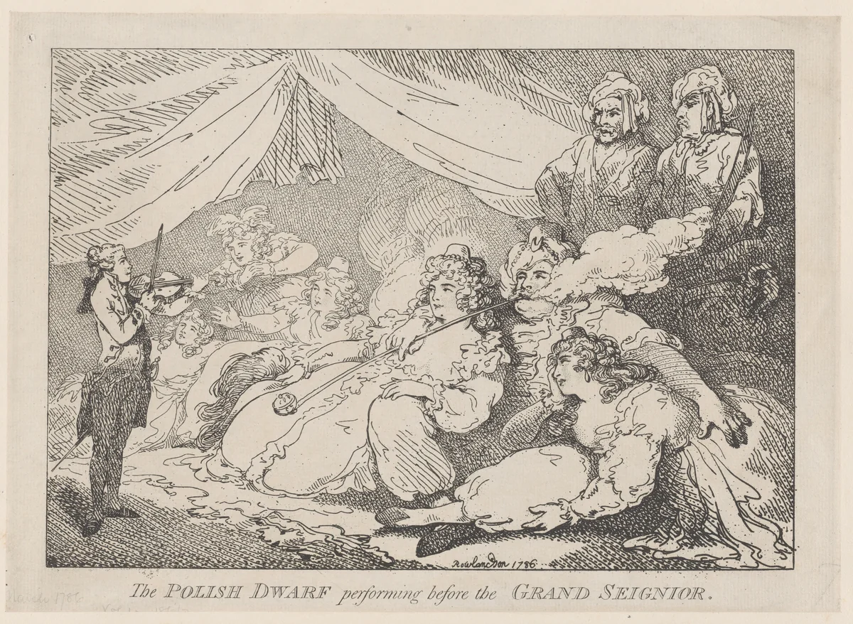The Polish Dwarf Performing Before the Grand Seignior by Thomas Rowlandson, print, 1786