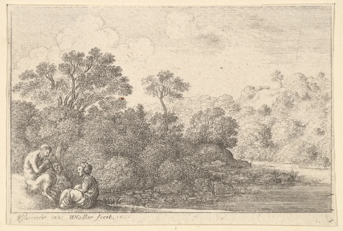 Satyr and two nymphs by Wenceslaus Hollar, print, 1646