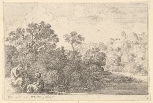 Satyr and two nymphs by Wenceslaus Hollar, print, 1646
