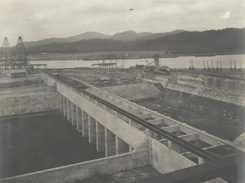 Balboa Terminals. Coaling Station Coal pockets from Crane before flooding. Looking West by Unidentified Photographer, photograph, 1916