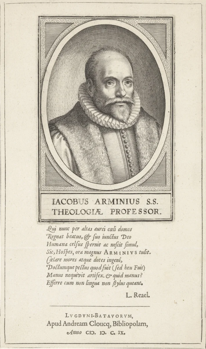 Portret van Jacobus Arminius by Willem Isaacsz. van Swanenburg, print, 1609